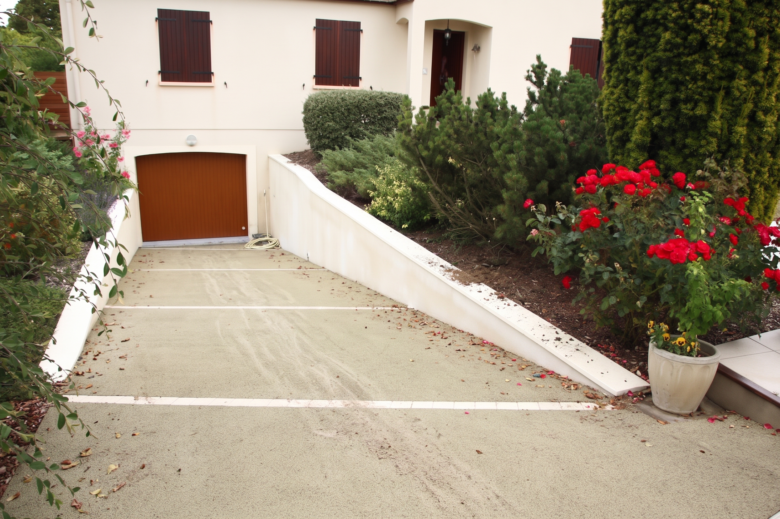 Entrée de parking en Artevia avec de la poussière en surface